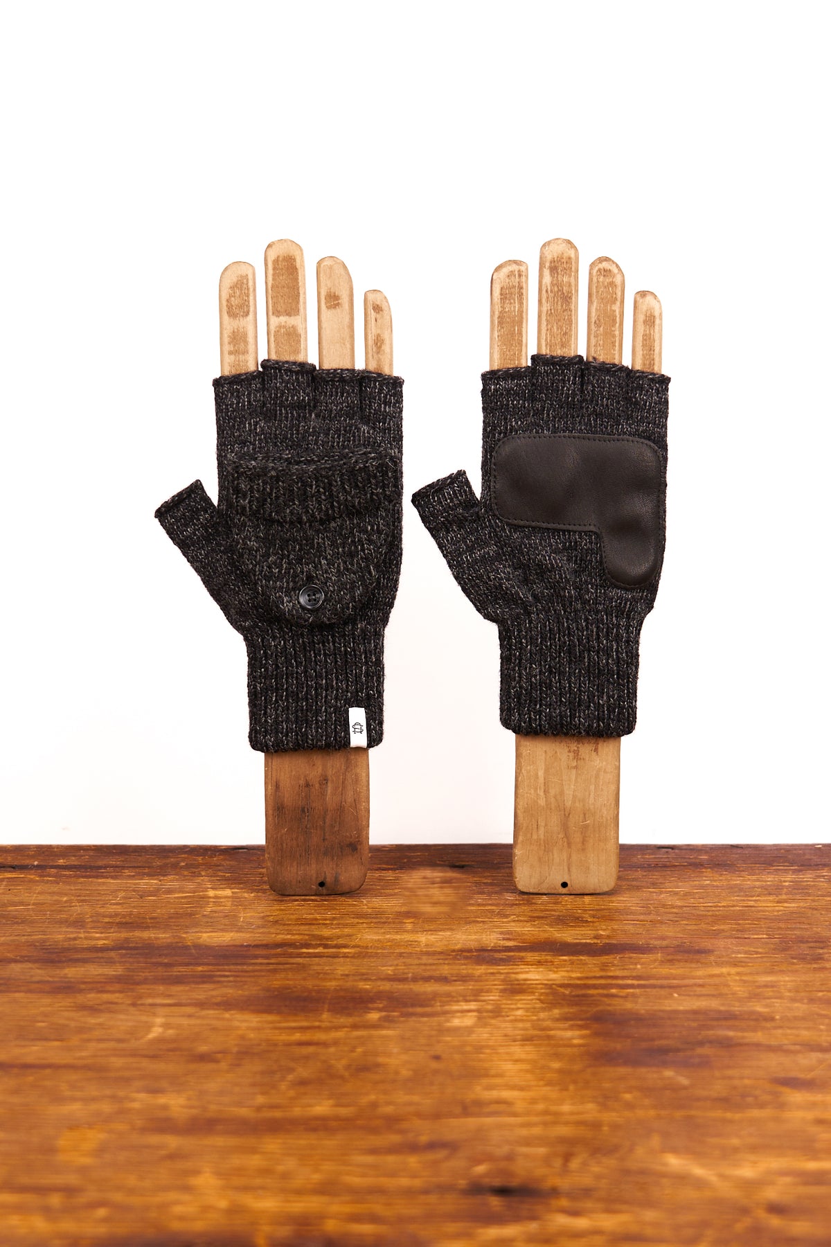 Black Melange Convertible Fingerless 'Glomitt' with Black Deerskin