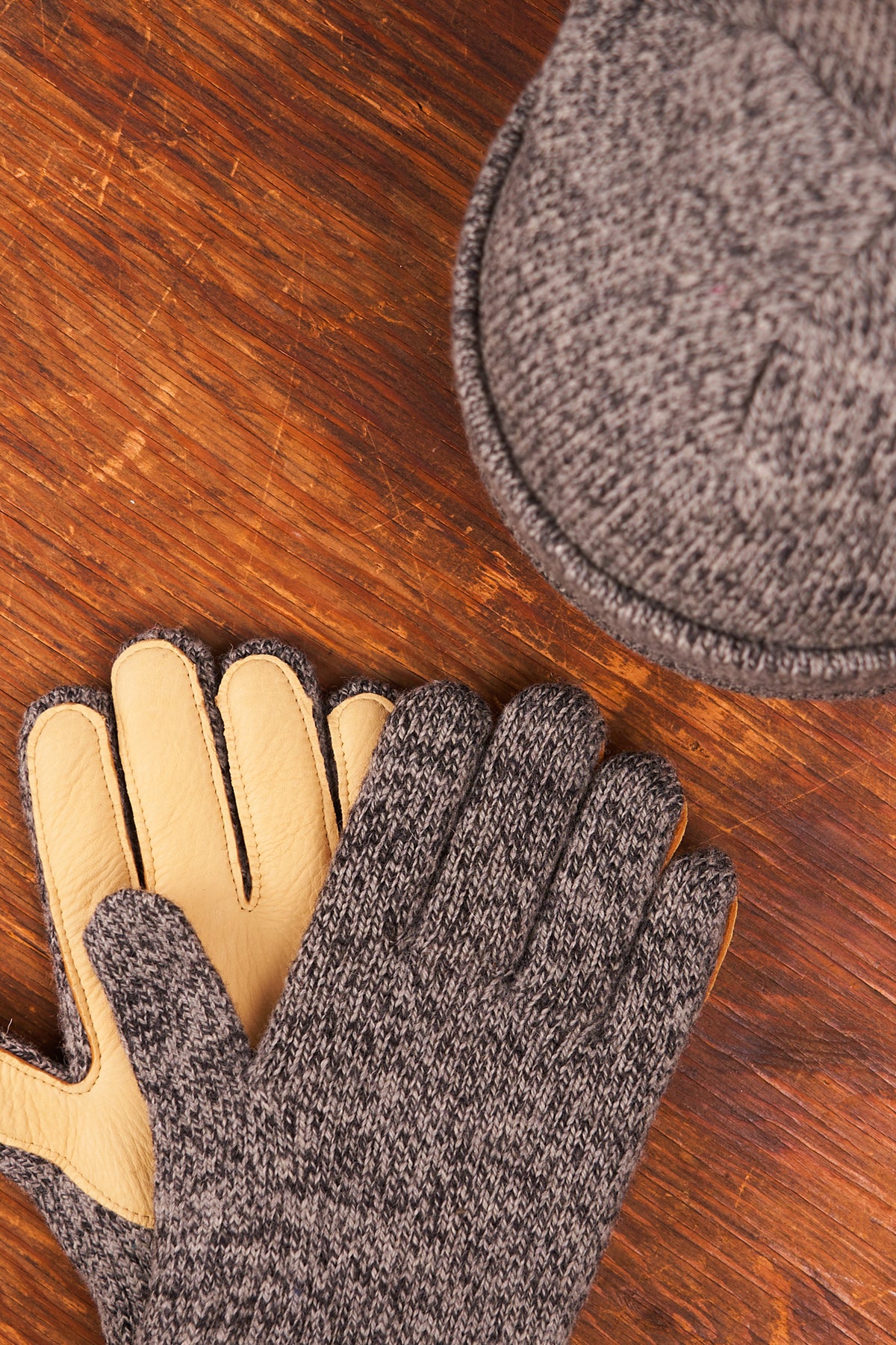 Bundle #3 - Charcoal Melange Ragg Wool Beanie with Full Finger Deerskin Glove
