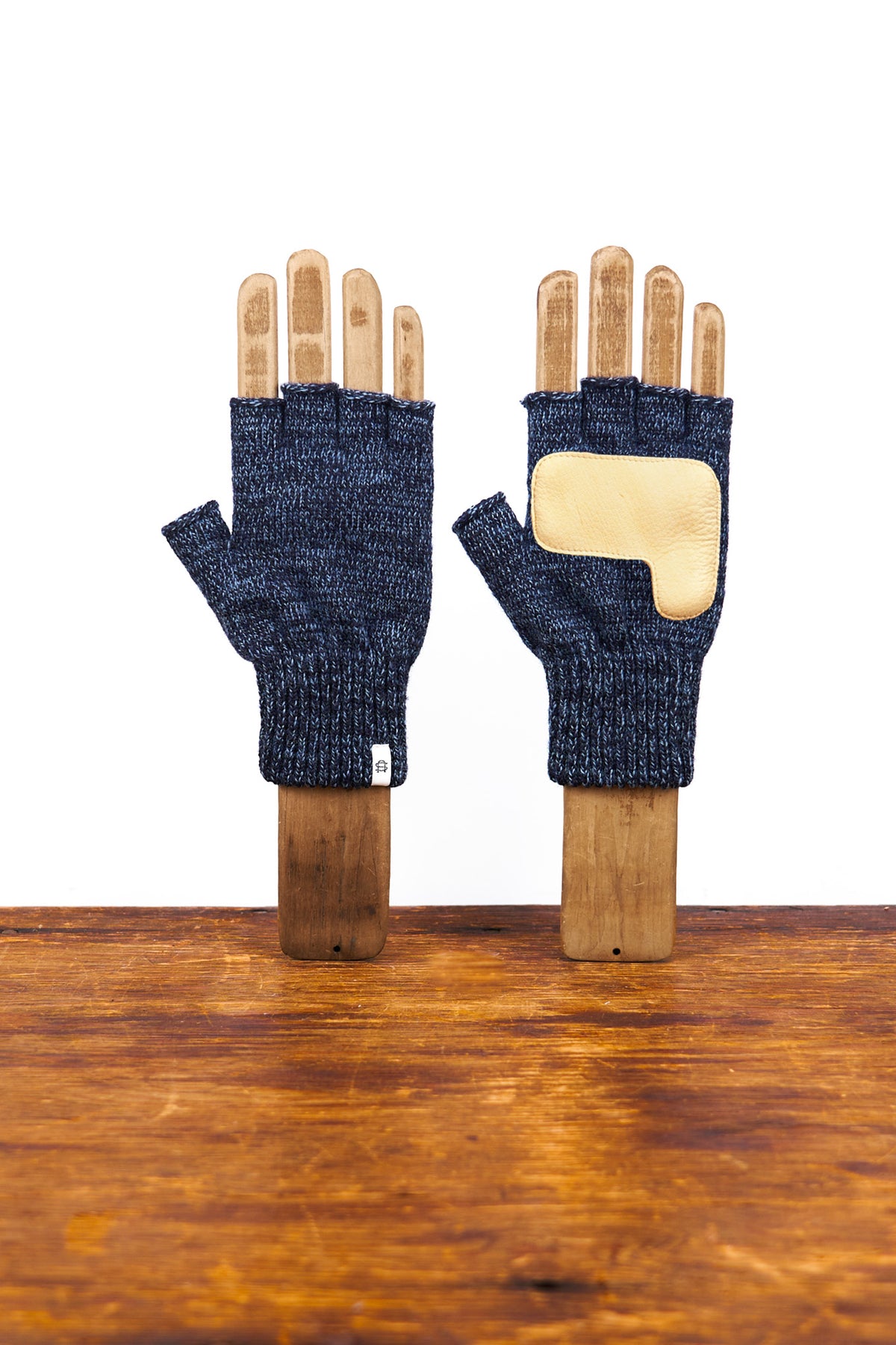 Denim Melange Fingerless Glove with Natural Deerskin Palm