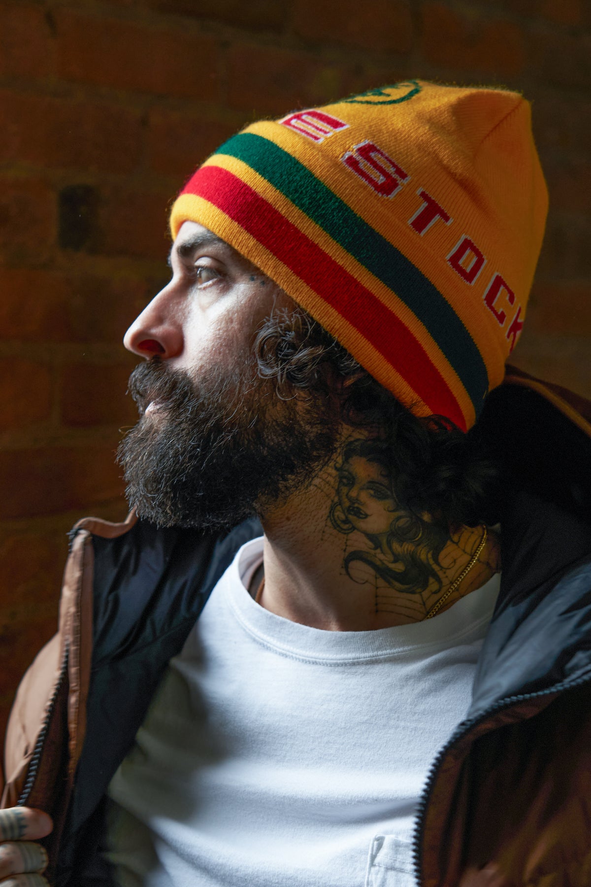 Jacquard Embroidered Beanie -  YELLOW LEAF