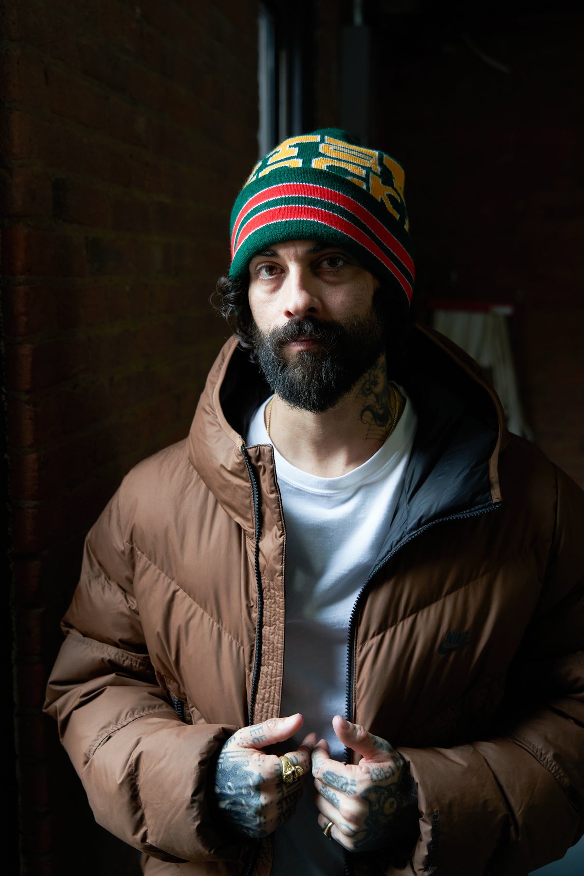 Jacquard Embroidered Beanie -  GREEN ACORN