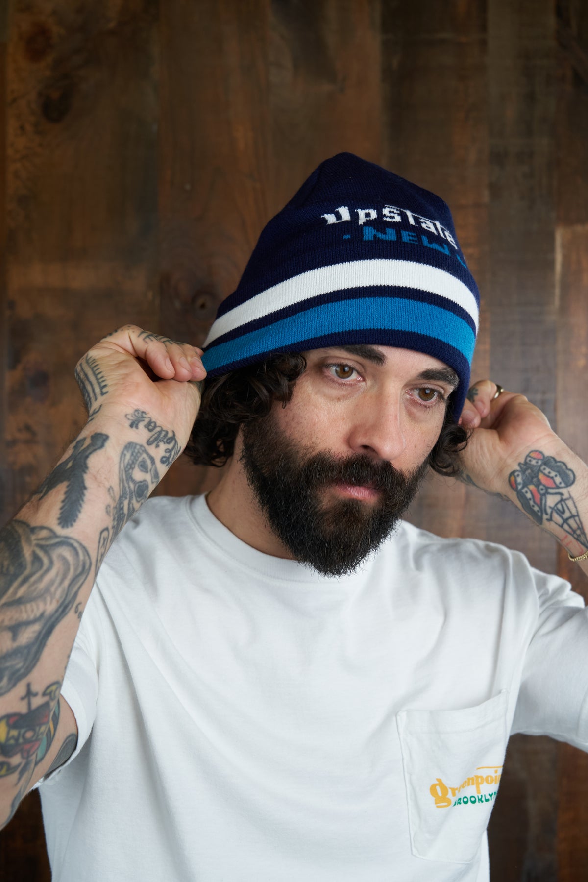 Jacquard Embroidered Beanie - NY BLUE