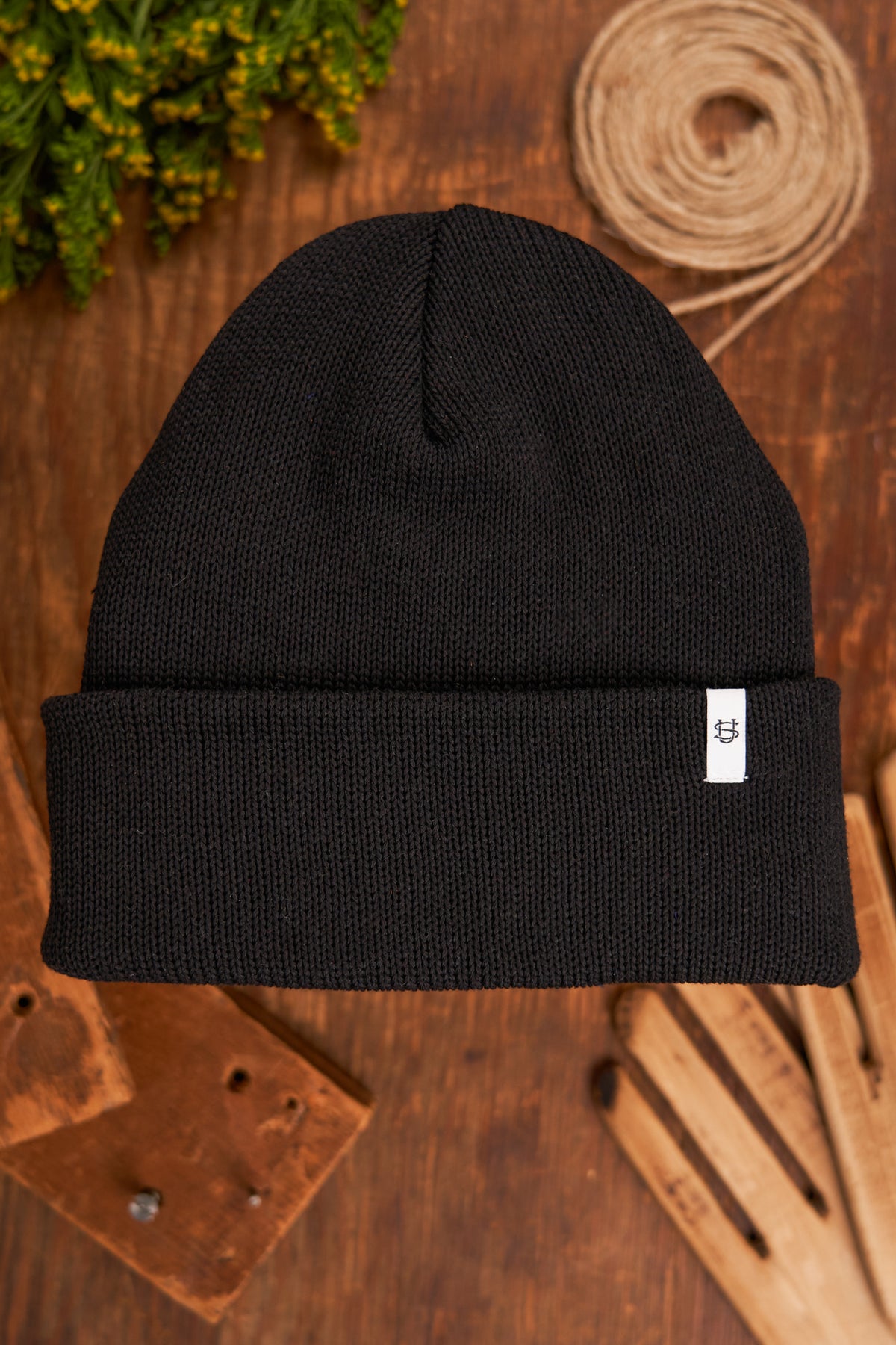 Black Easy Fit Upcycled Cotton Beanie - S/M and L/XL