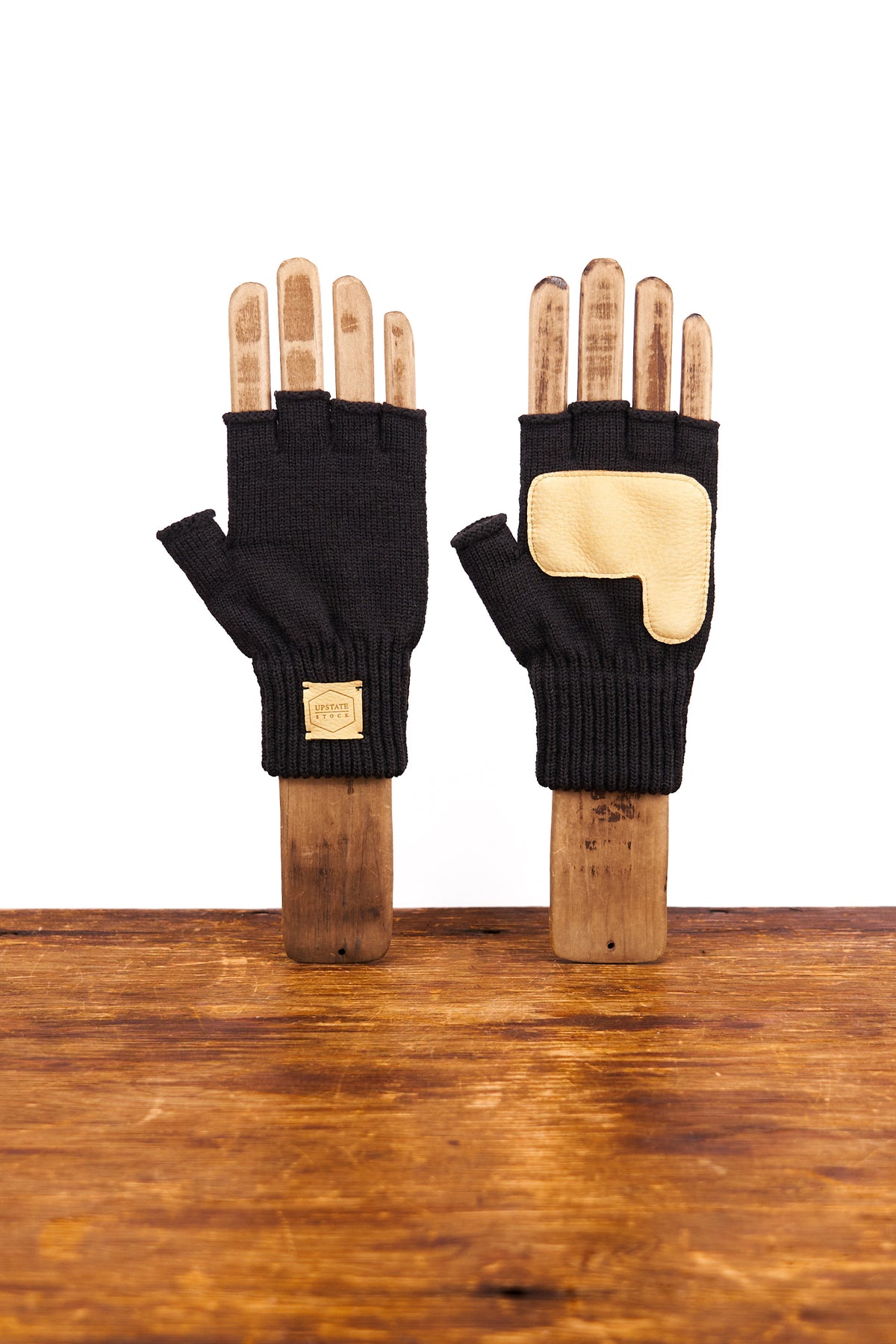 Night Merino Wool Fingerless Glove with Natural Deerskin Palm