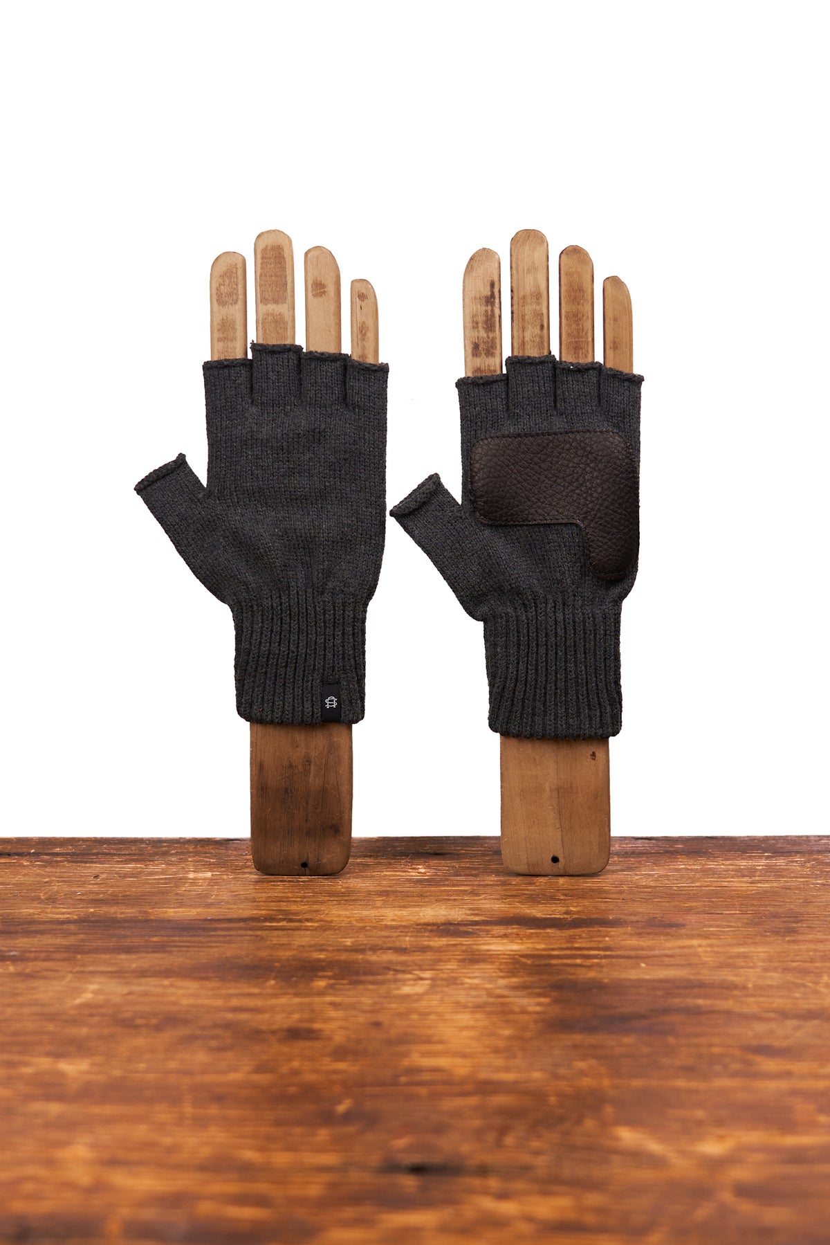 NEW Merino Wool and Recycled PET Fingerless Gloves With BLACK Deer - CHARCOAL