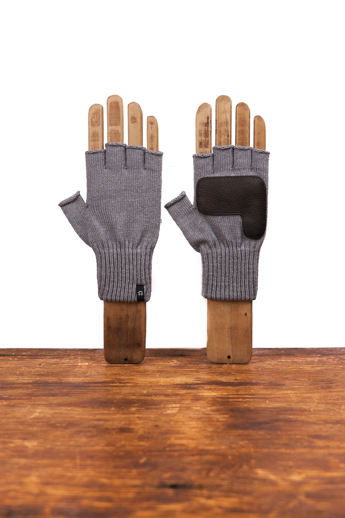NEW Merino Wool and Recycled PET Fingerless Gloves With BLACK Deer - STEEL