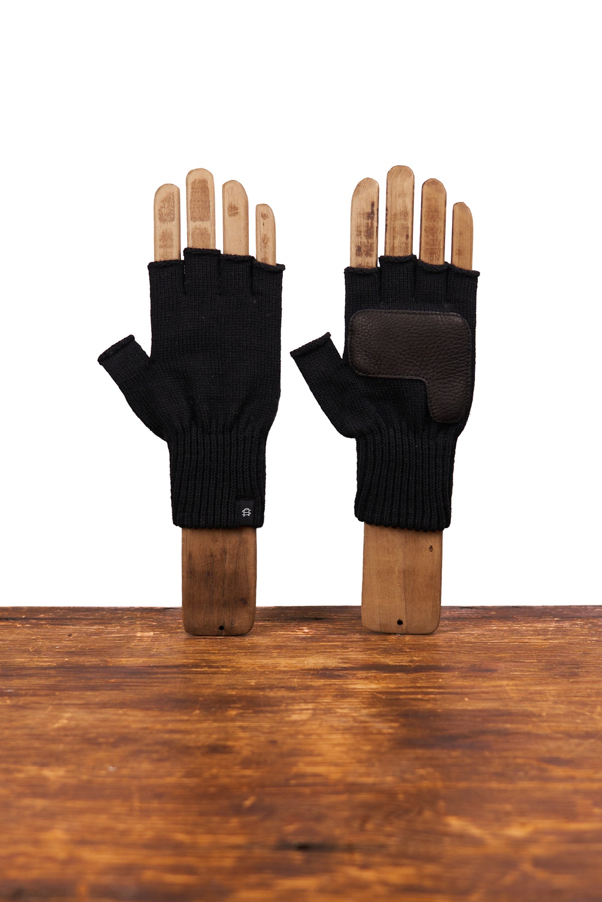 NEW Merino Wool and Recycled PET Fingerless Gloves With BLACK Deer - BLACK