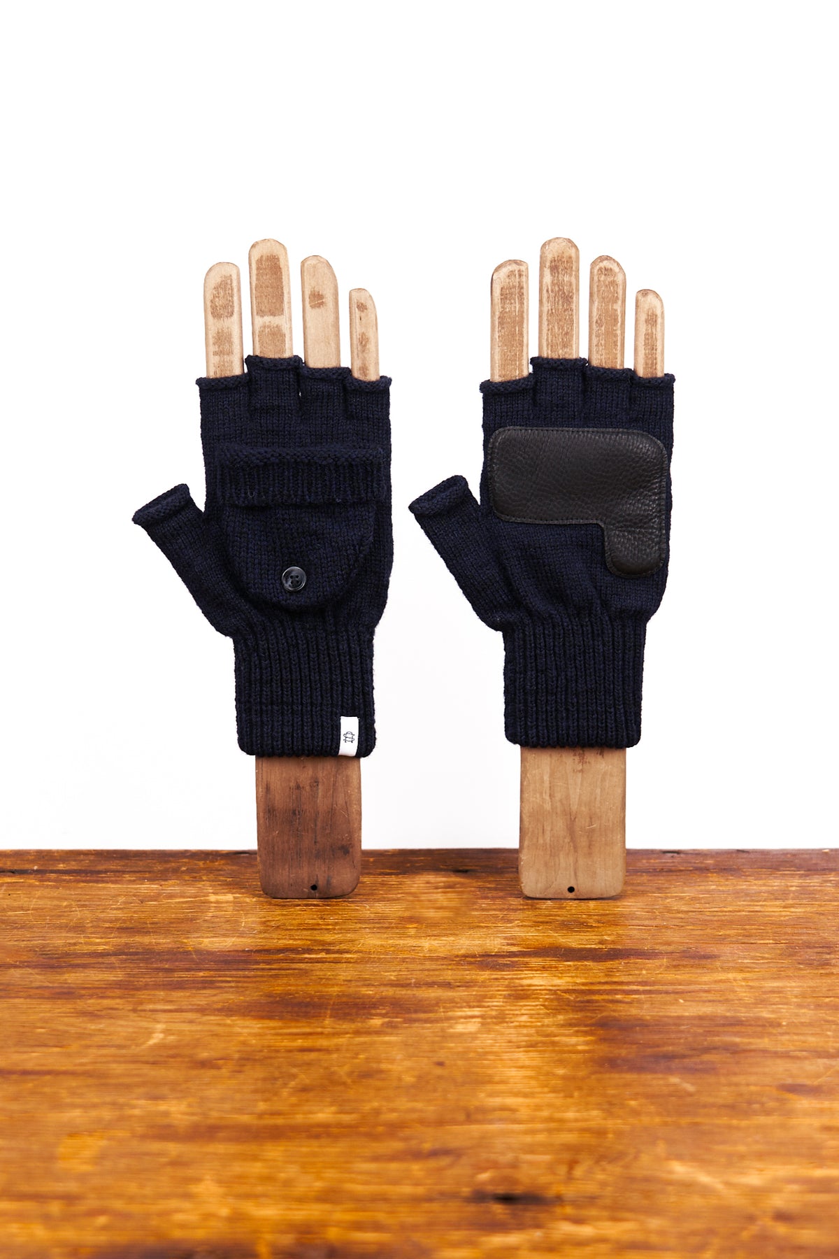Navy Melange Convertible Fingerless 'Glomitt' with Black Deerskin