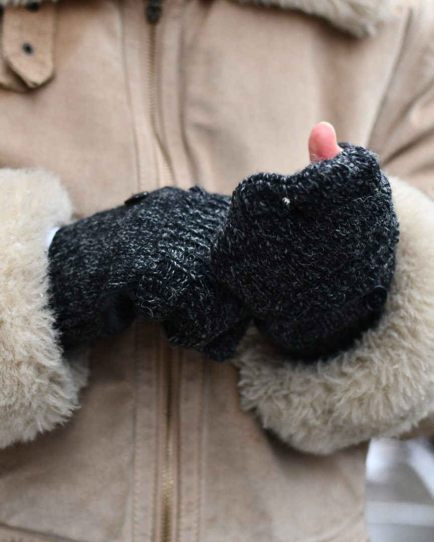 Black Melange Convertible Fingerless 'Glomitt' with Natural Deerskin