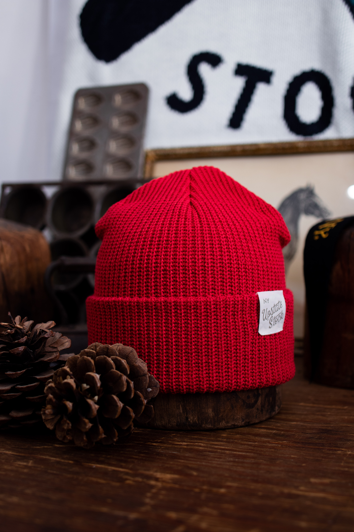 Cherry Red Upcycled Cotton Watchcap