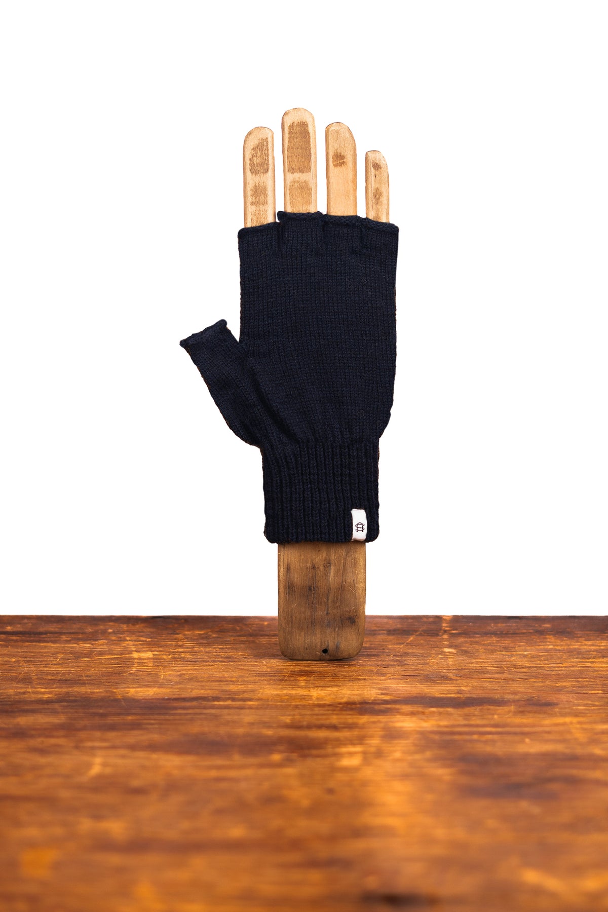 Navy Melange Fingerless Ragg Wool Gloves
