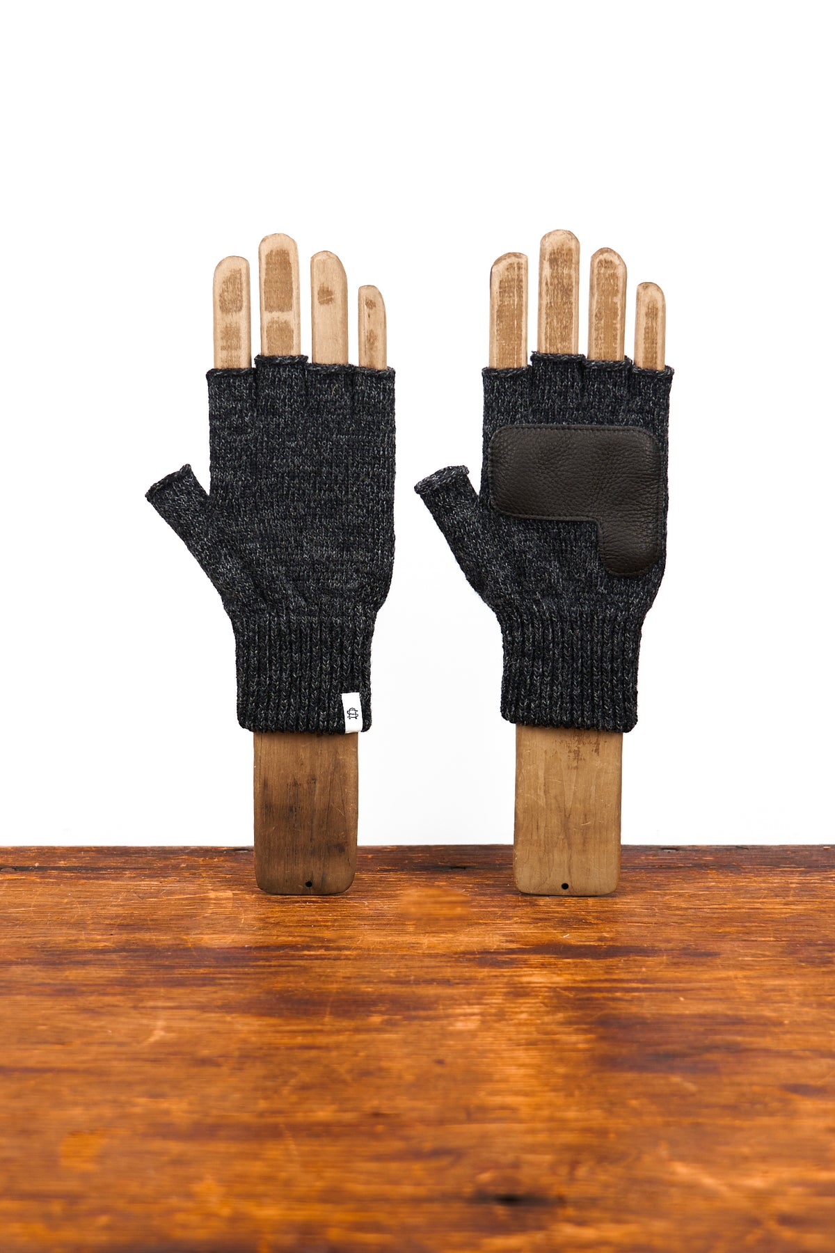Black Melange Fingerless Glove with Black Deerskin Palm