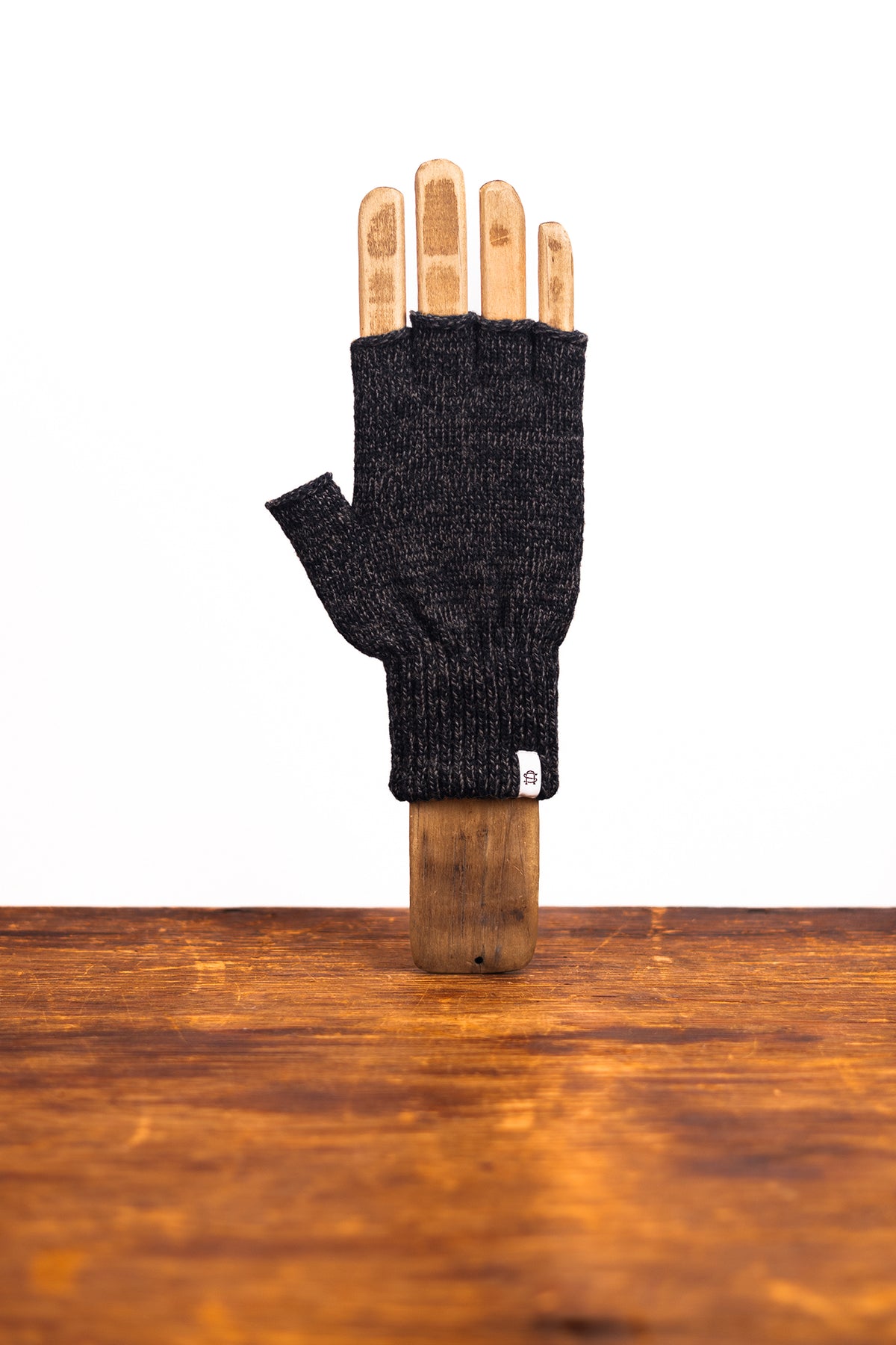 Black Melange Fingerless Ragg Wool Gloves S/M