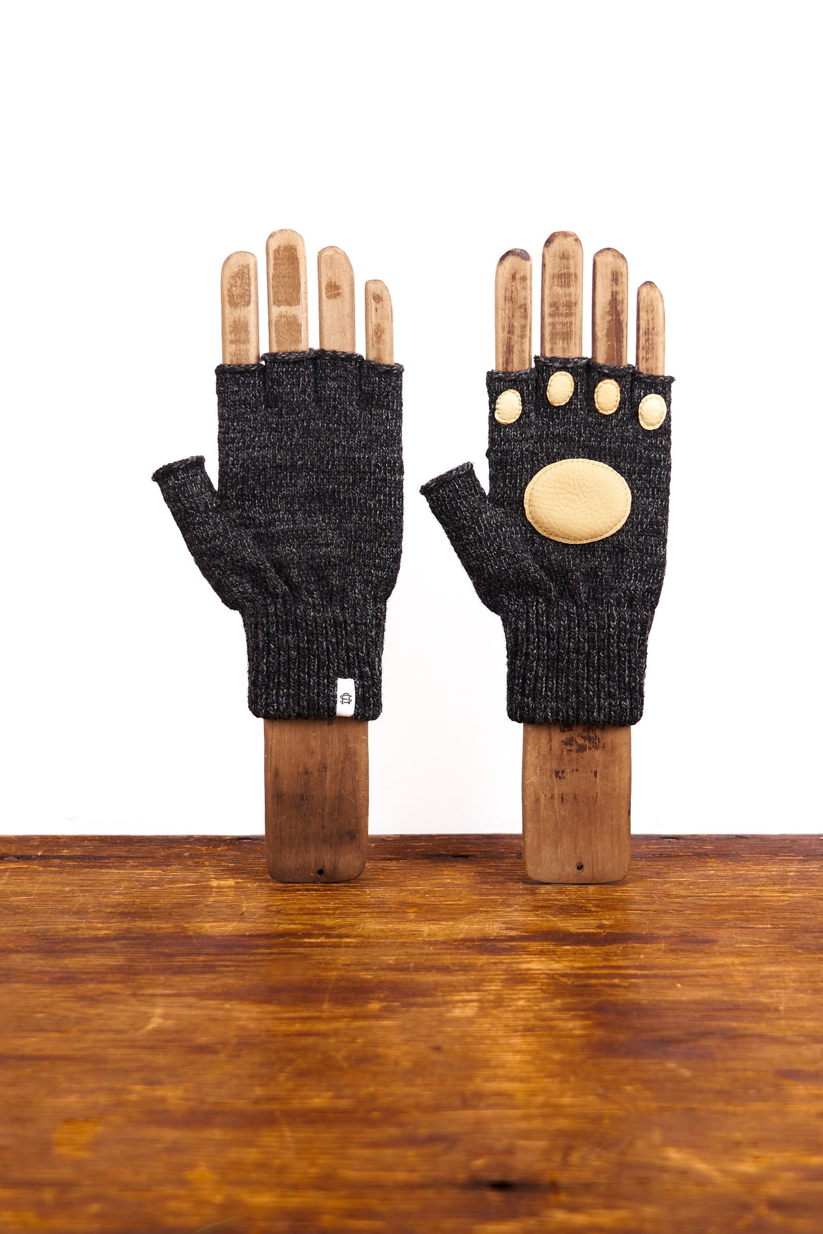 "The Buddha" Black Melange Fingerless Glove with Paw Palm