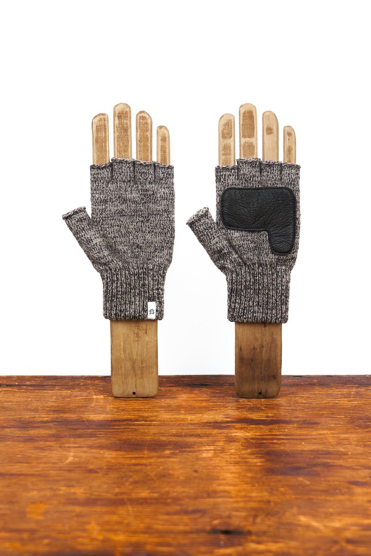 Charcoal Melange Fingerless Glove with Black Deerskin Palm