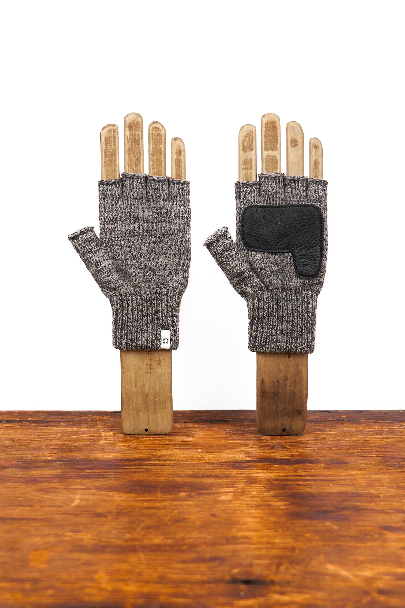 Charcoal Melange Fingerless Glove Deerskin Palm