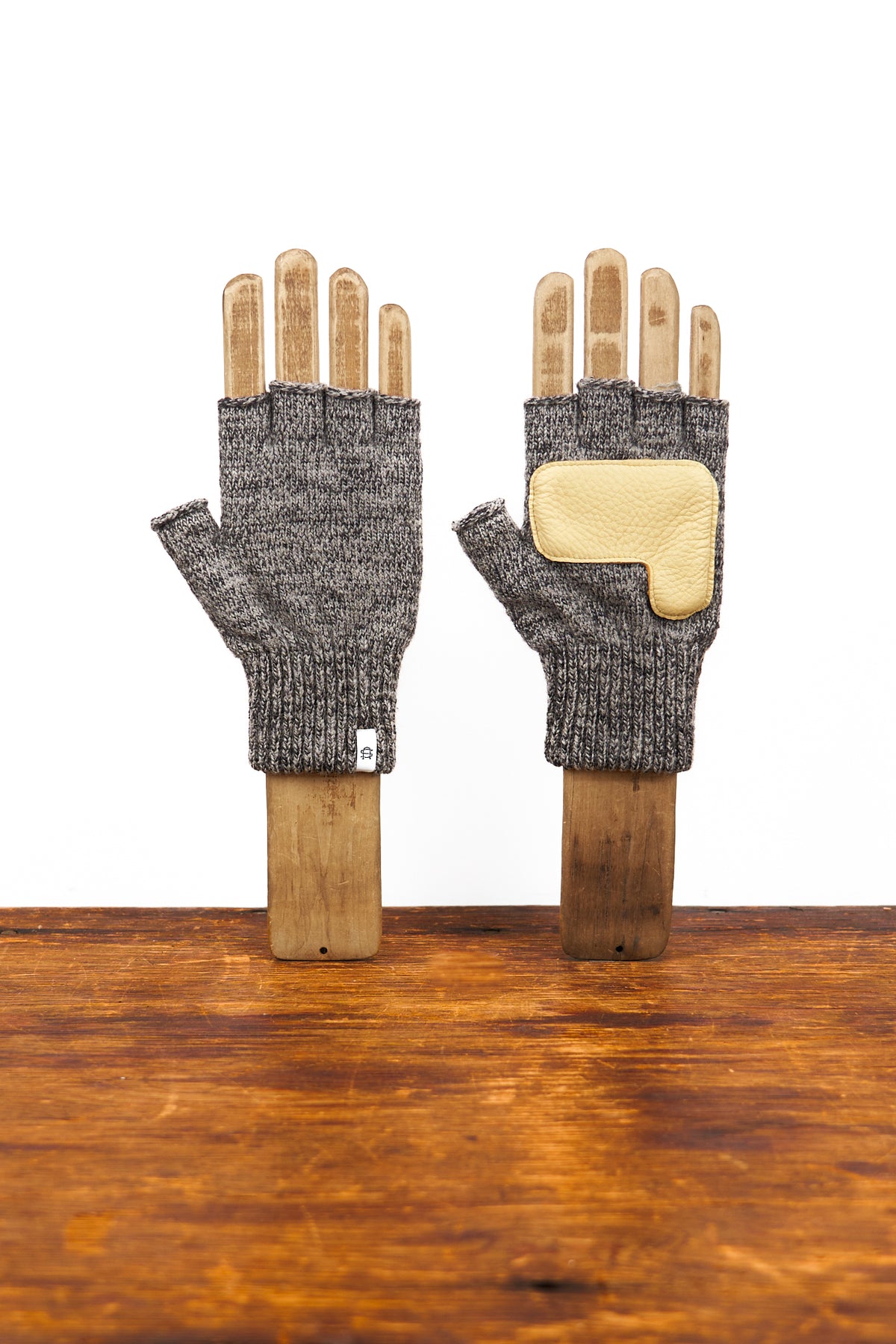 Charcoal Melange Fingerless Glove with Natural Deerskin Palm