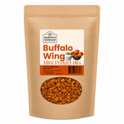 A stand-up kraft paper pouch of Martin's Handmade Buffalo Wing Mini Pretzel Bits on a white background, with a clear window showing the pretzel pieces inside.