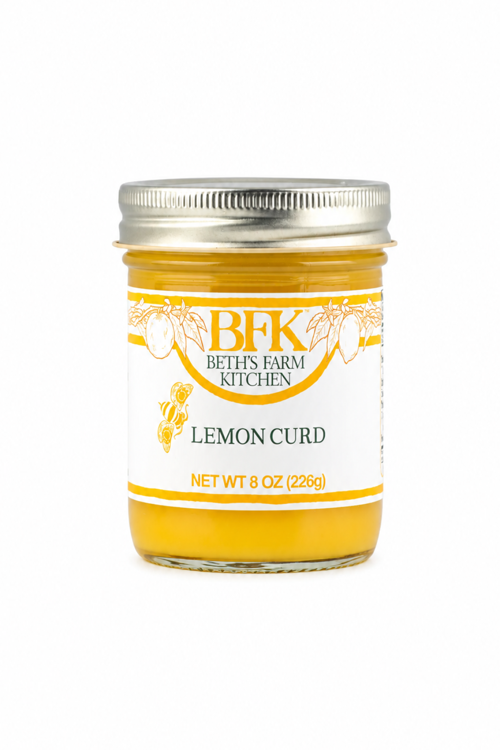 Jar of BFK Lemon Curd on a white background