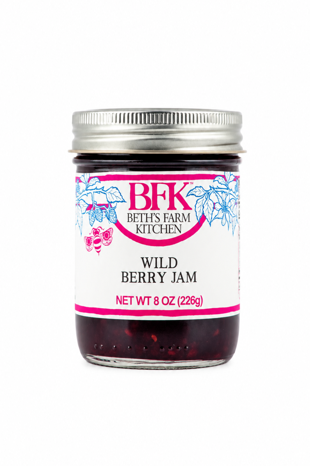 Jar of BFK Wild Berry Jam on a white background