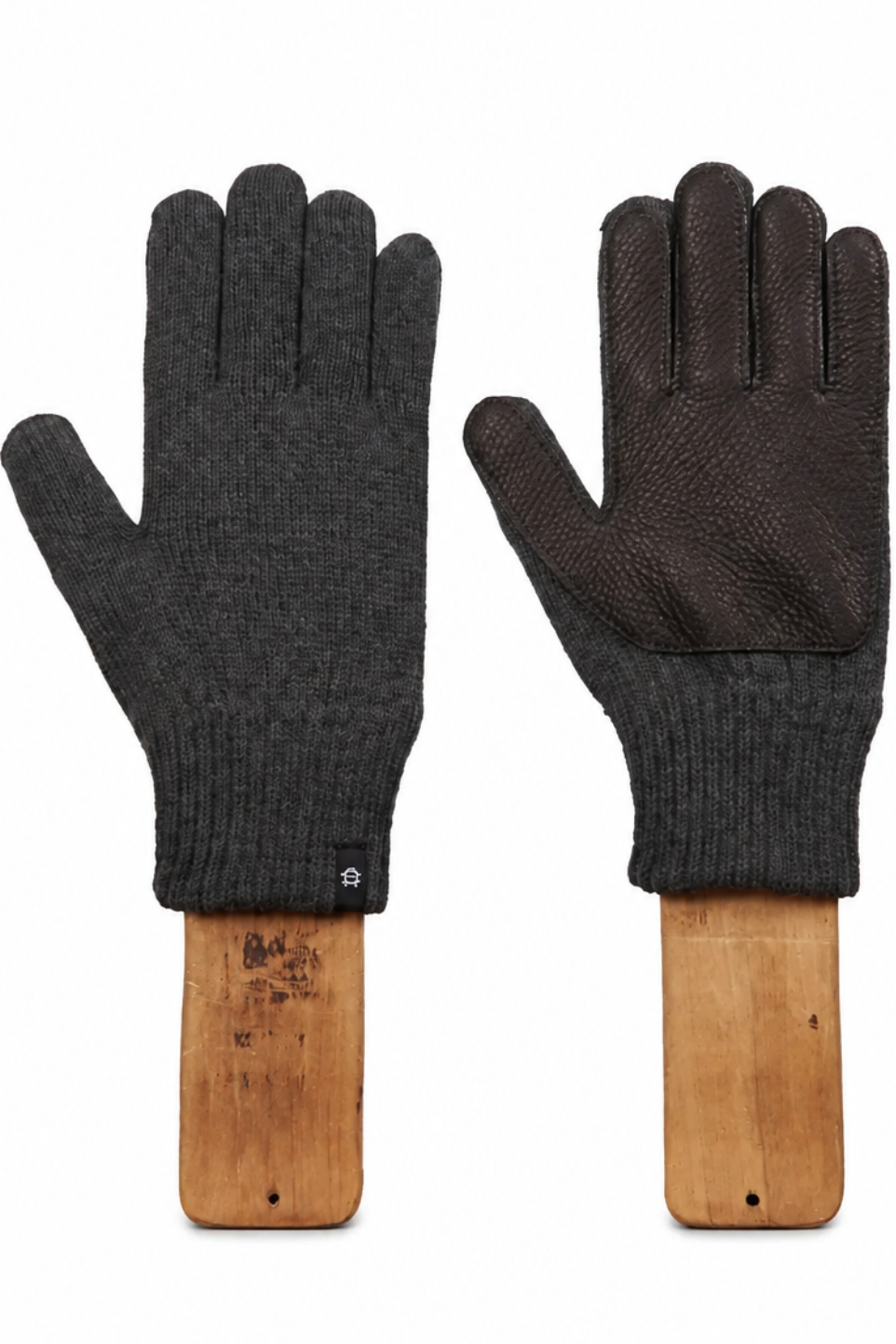 Merino Wool and Recycled PET Full Finger Glove With Black Deerskin - CHARCOAL