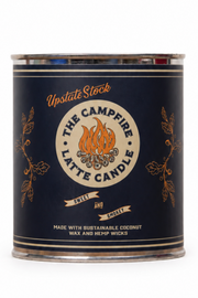 A single can of Upstate Stock 'The Campfire Lattle Candle' on a clean white background.