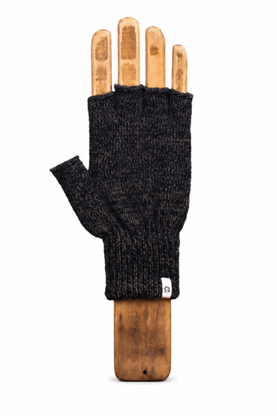 Black Melange Fingerless Ragg Wool Gloves