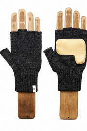 Black Melange Fingerless Glove with Natural Deerskin Palm