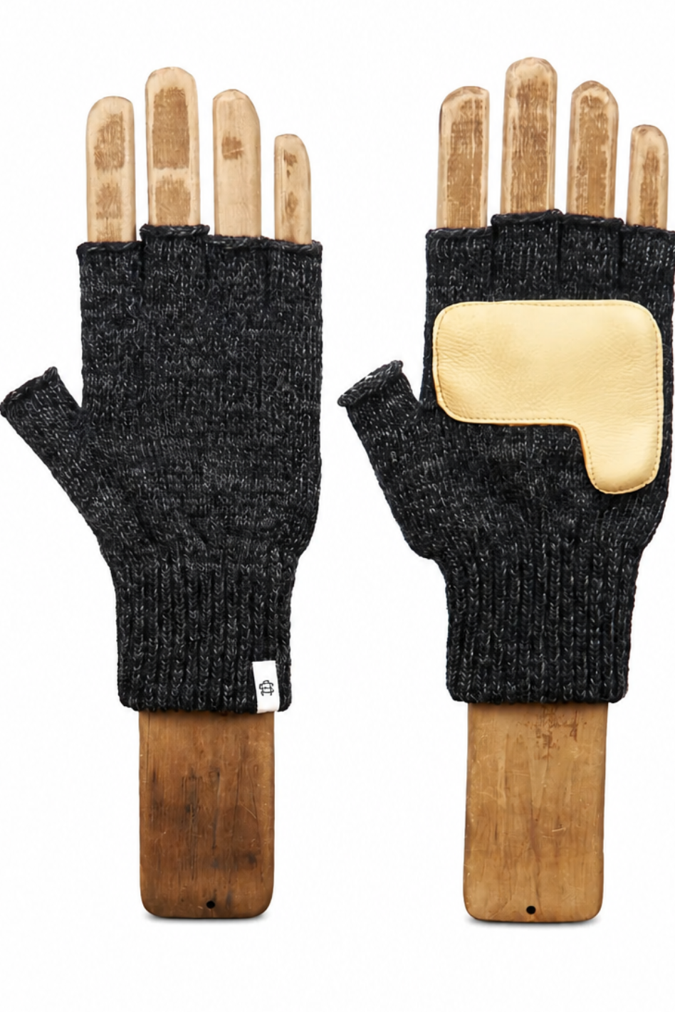 Black Melange Fingerless Glove with Natural Deerskin Palm