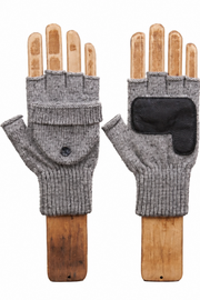 Grey Tweed Ragg Wool Convertible Fingerless 'Glomitt' with Black Deerskin