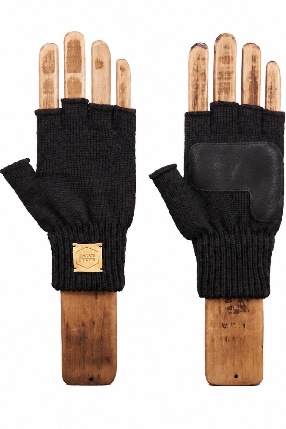 Night Merino Wool Fingerless Glove with Black Deerskin Palm