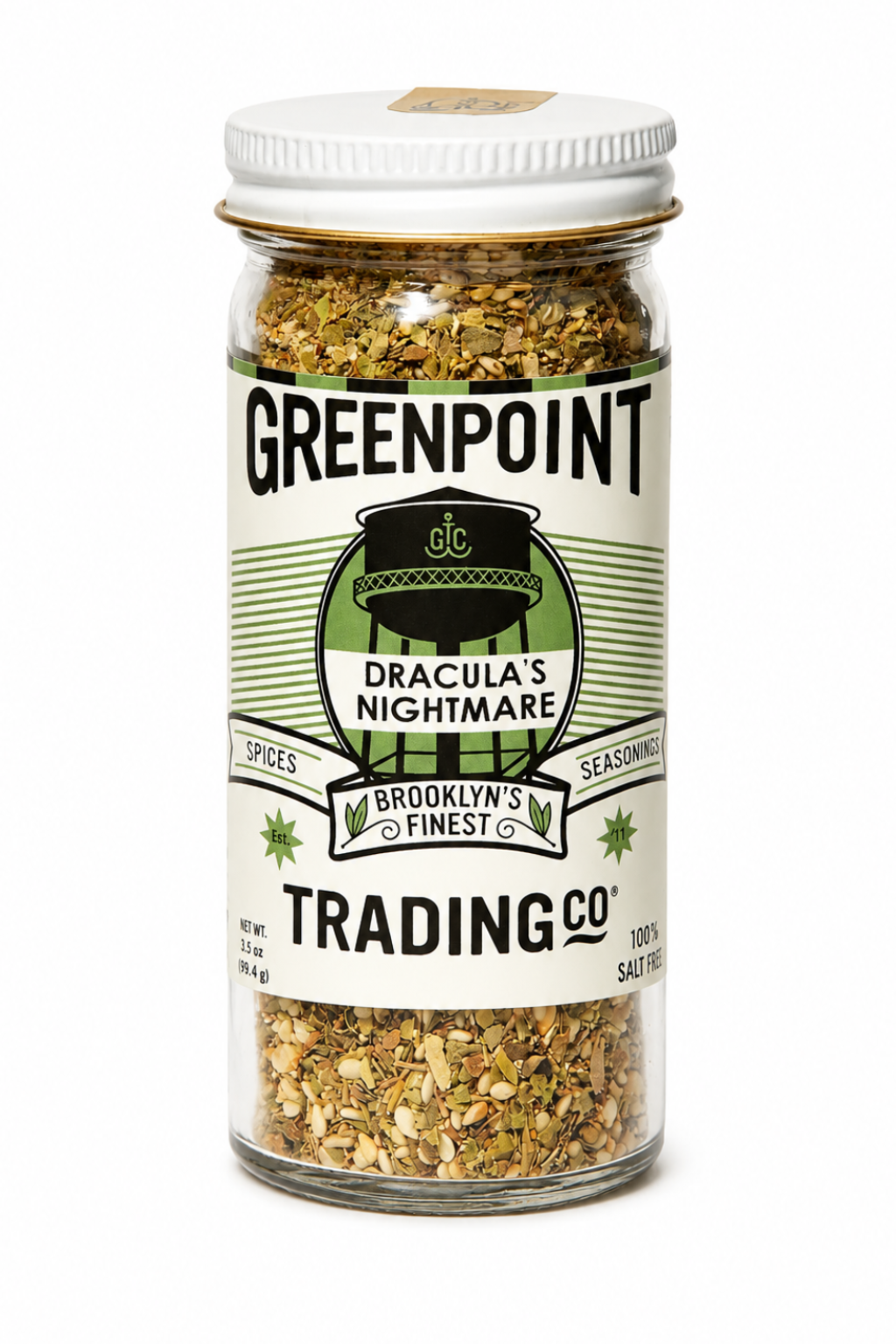Jar of Greenpoint Trading Co. seasoning on a white background