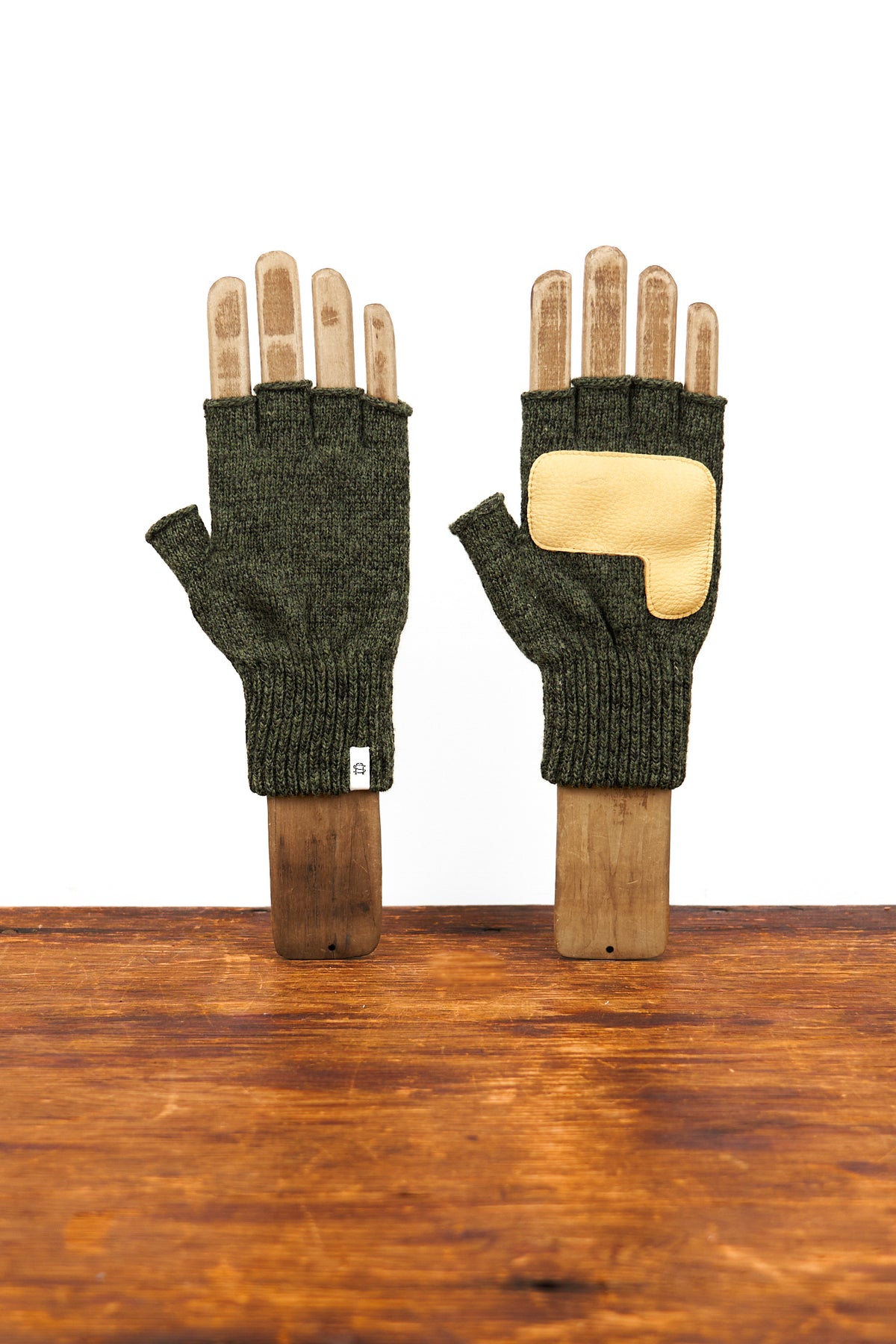 Dark Melange Fingerless Glove with Natural Deerskin Palm