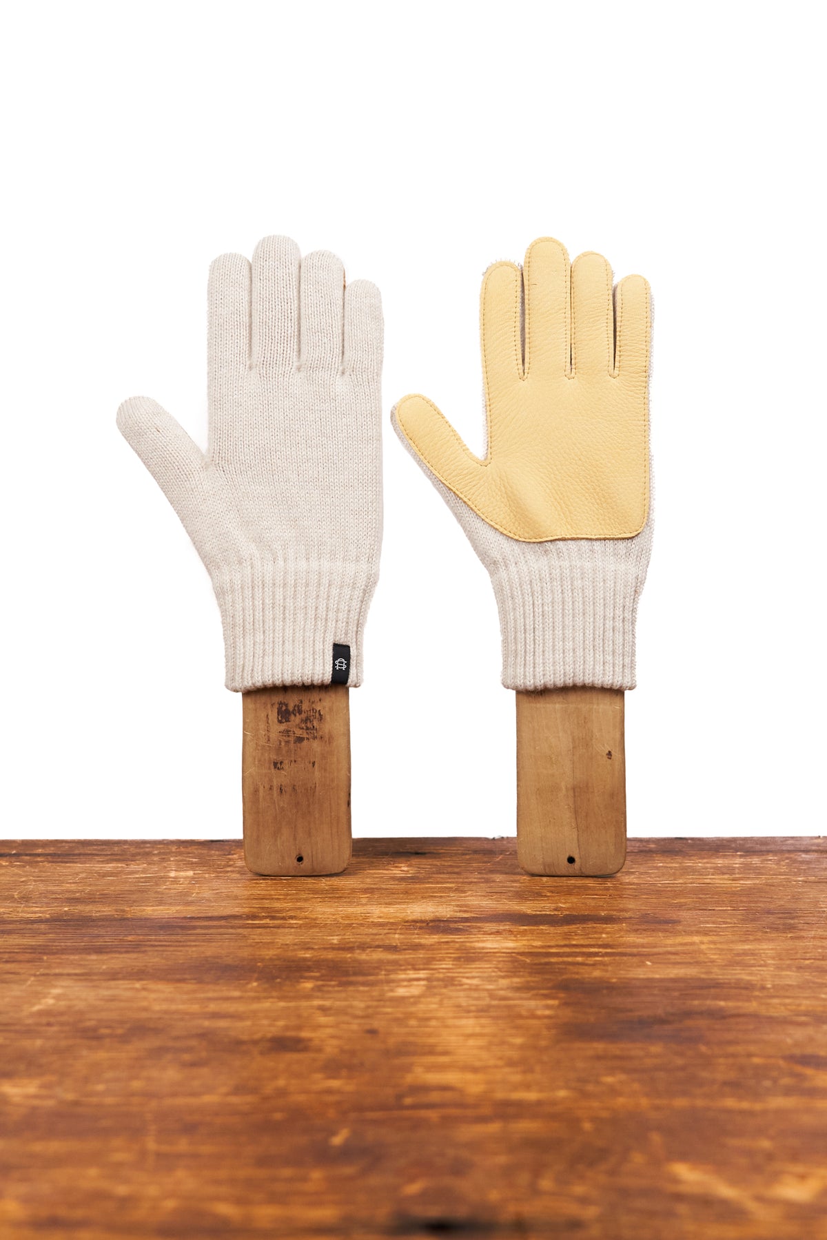 NEW Merino Wool and Recycled Polyester Full Finger Glove With Natural Deerskin - MUSHROOM