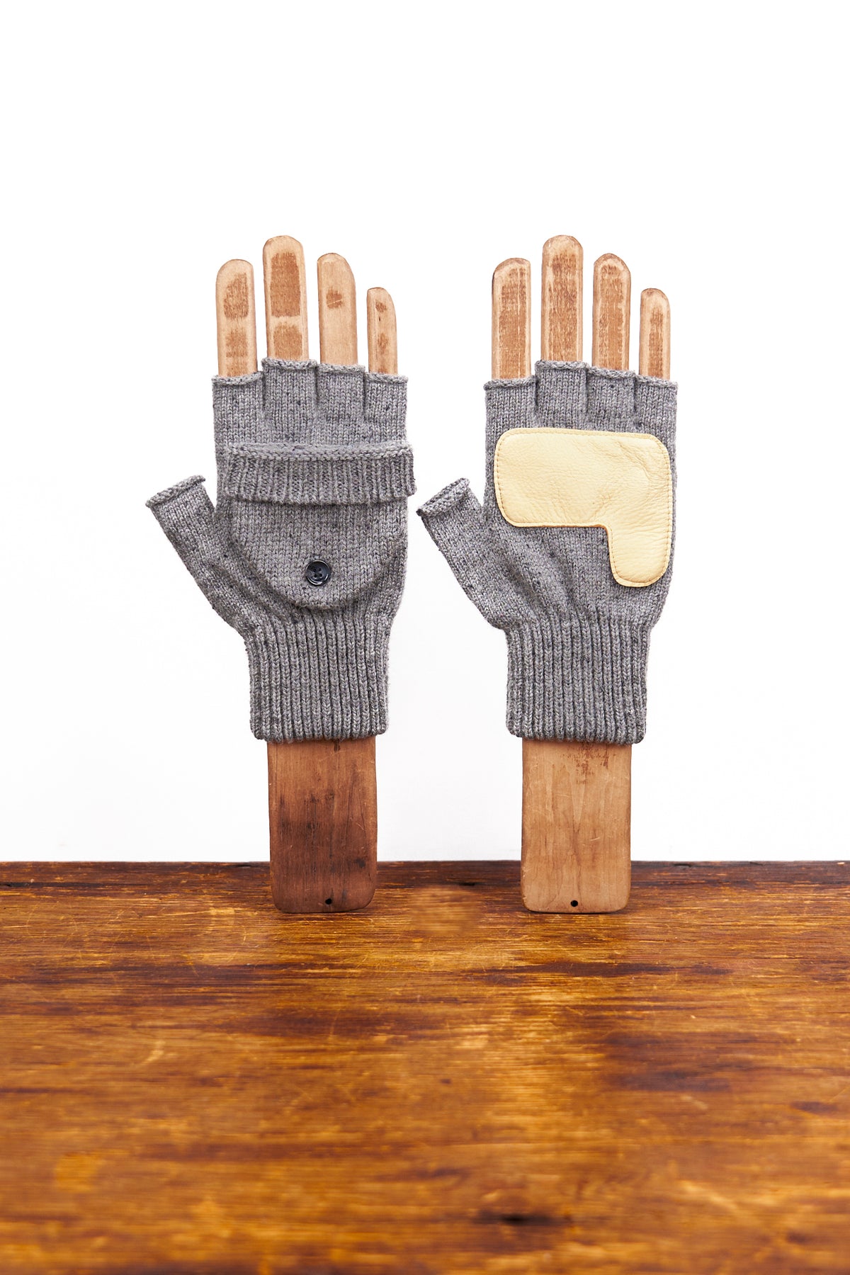 Grey Tweed Ragg Wool Convertible Fingerless 'Glomitt' with Natural Deerskin