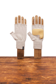 NEW Merino Wool and Recycled PET Fingerless Gloves With Natural Deer - MUSHROOM