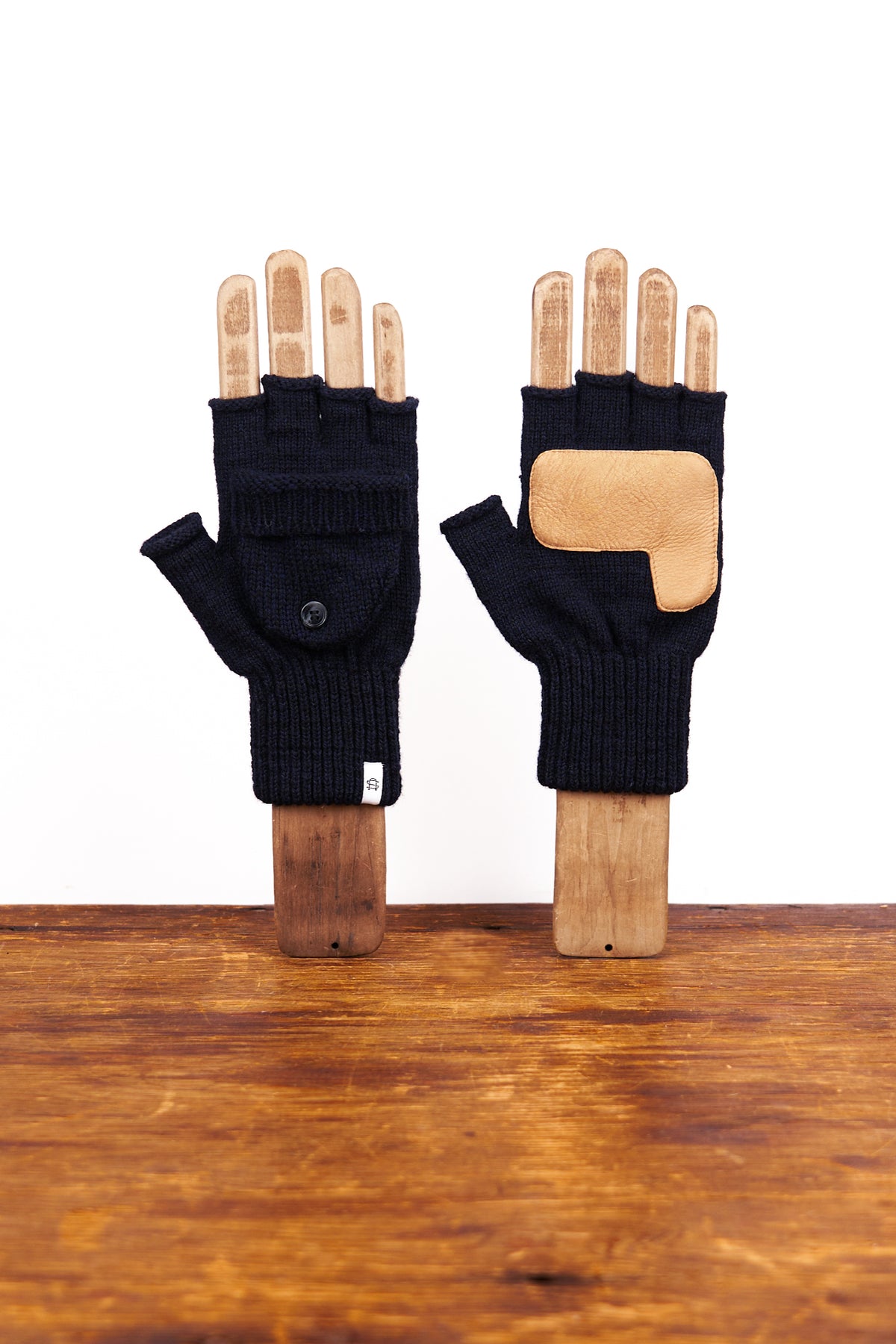 Navy Melange Convertible Fingerless 'Glomitt' with Natural Deerskin