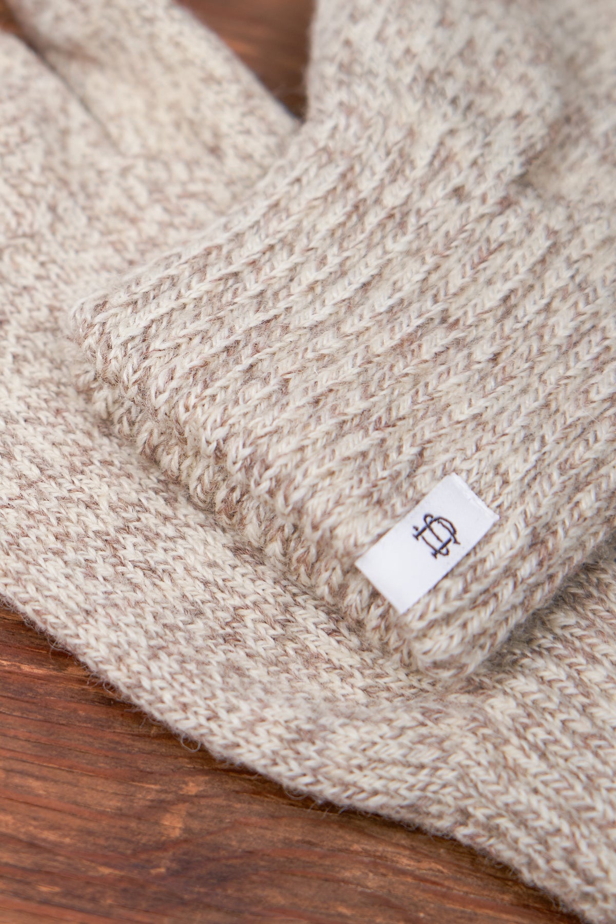 Oatmeal Melange Ragg Wool Mitten with Natural Deerskin