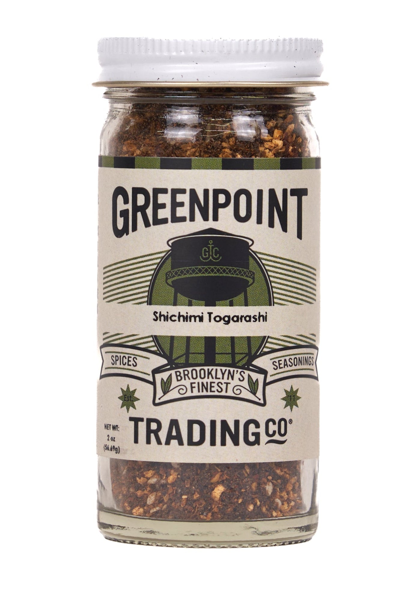 Jar of Greenpoint Trading Co. Stichimi Togarashi seasoning on a white background