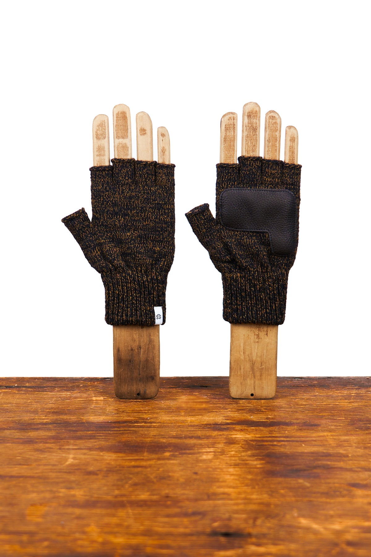 Rust Melange Fingerless Glove with Black Deerskin Palm