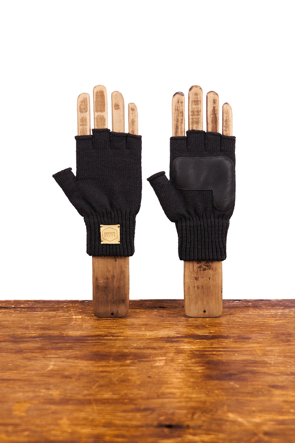 Night Merino Wool Fingerless Glove with Black Deerskin Palm