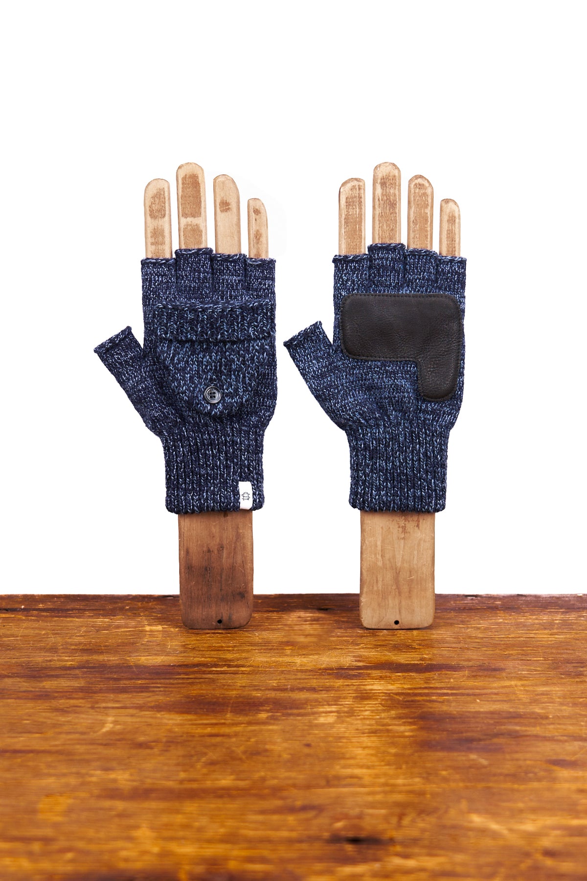 Denim Melange Convertible Fingerless 'Glomitt' with Black Deerskin