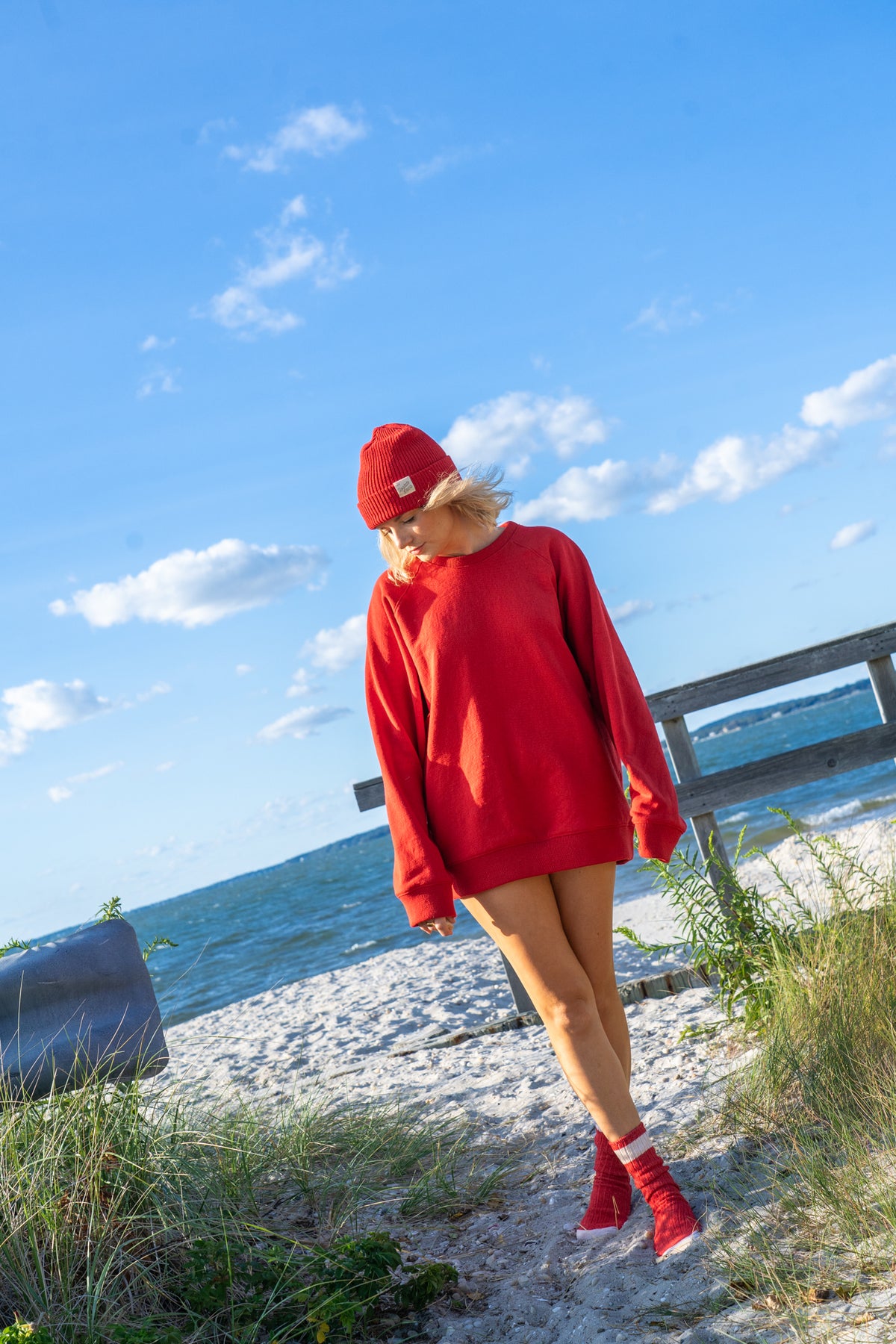 Amagansett Beach Upcycled Terry Cotton Sweater - Sky Blue Aster