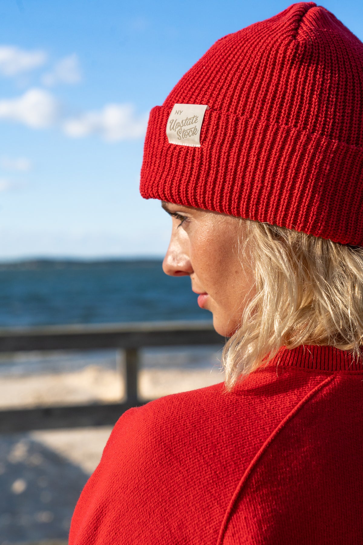 Amagansett Beach Upcycled Terry Cotton Sweater - Cherry Red