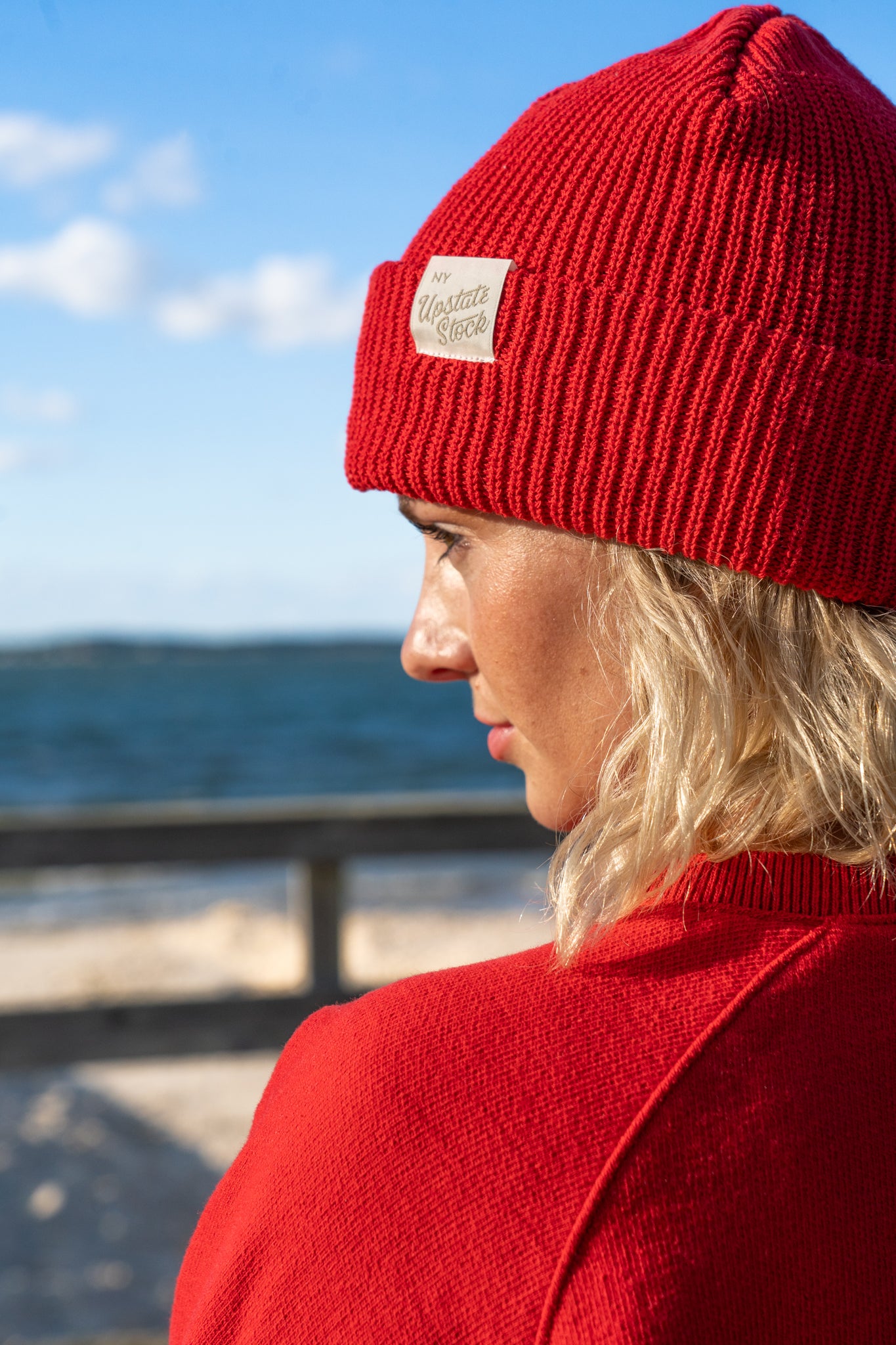 Amagansett Beach Upcycled Terry Cotton Sweater - Cherry Red