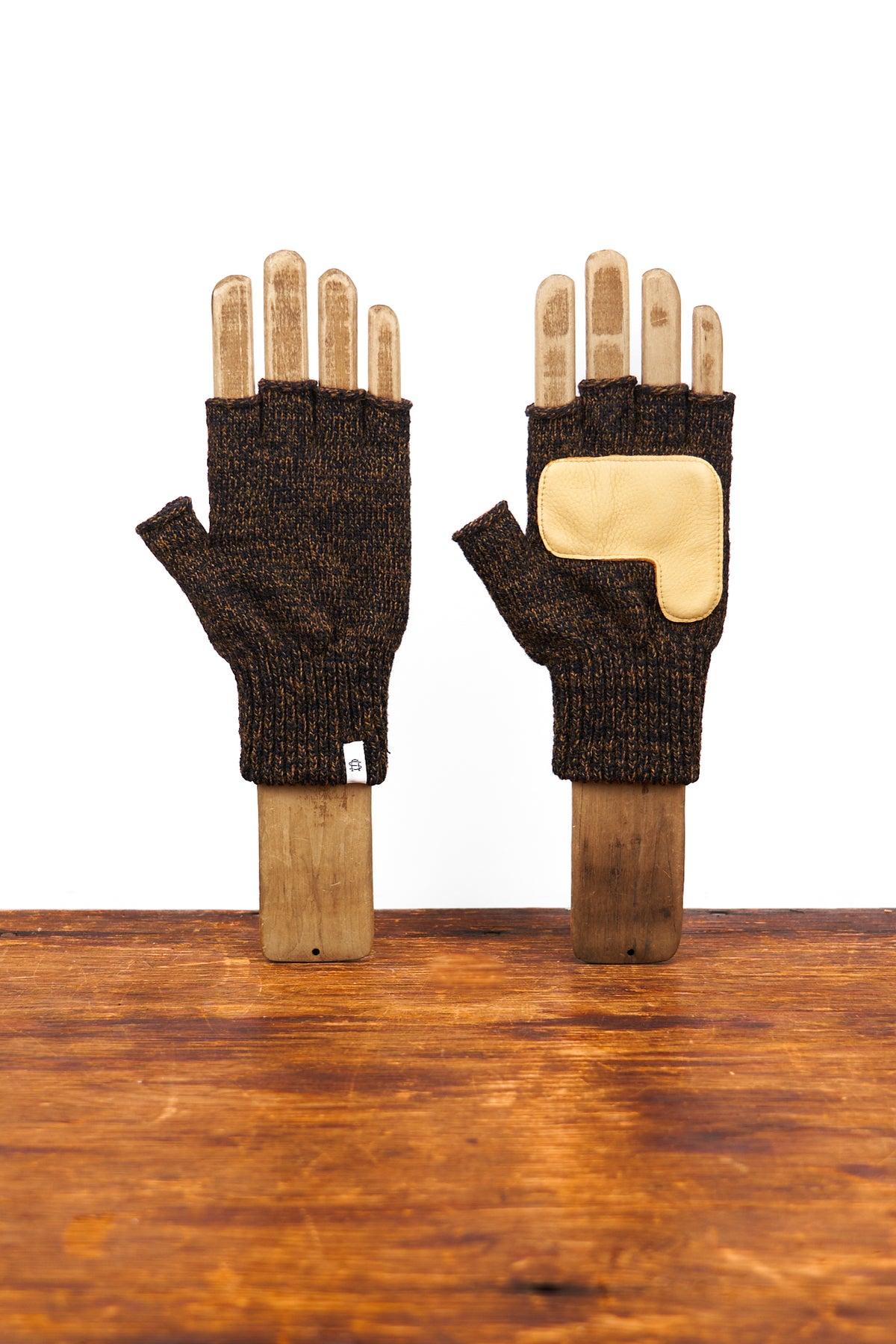Rust Melange Fingerless Glove with Natural Deerskin Palm