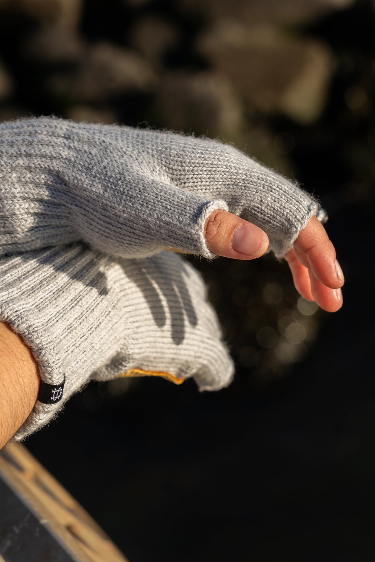 NEW Merino Wool and Recycled Polyester Fingerless Gloves With BLACK Deer - STEEL