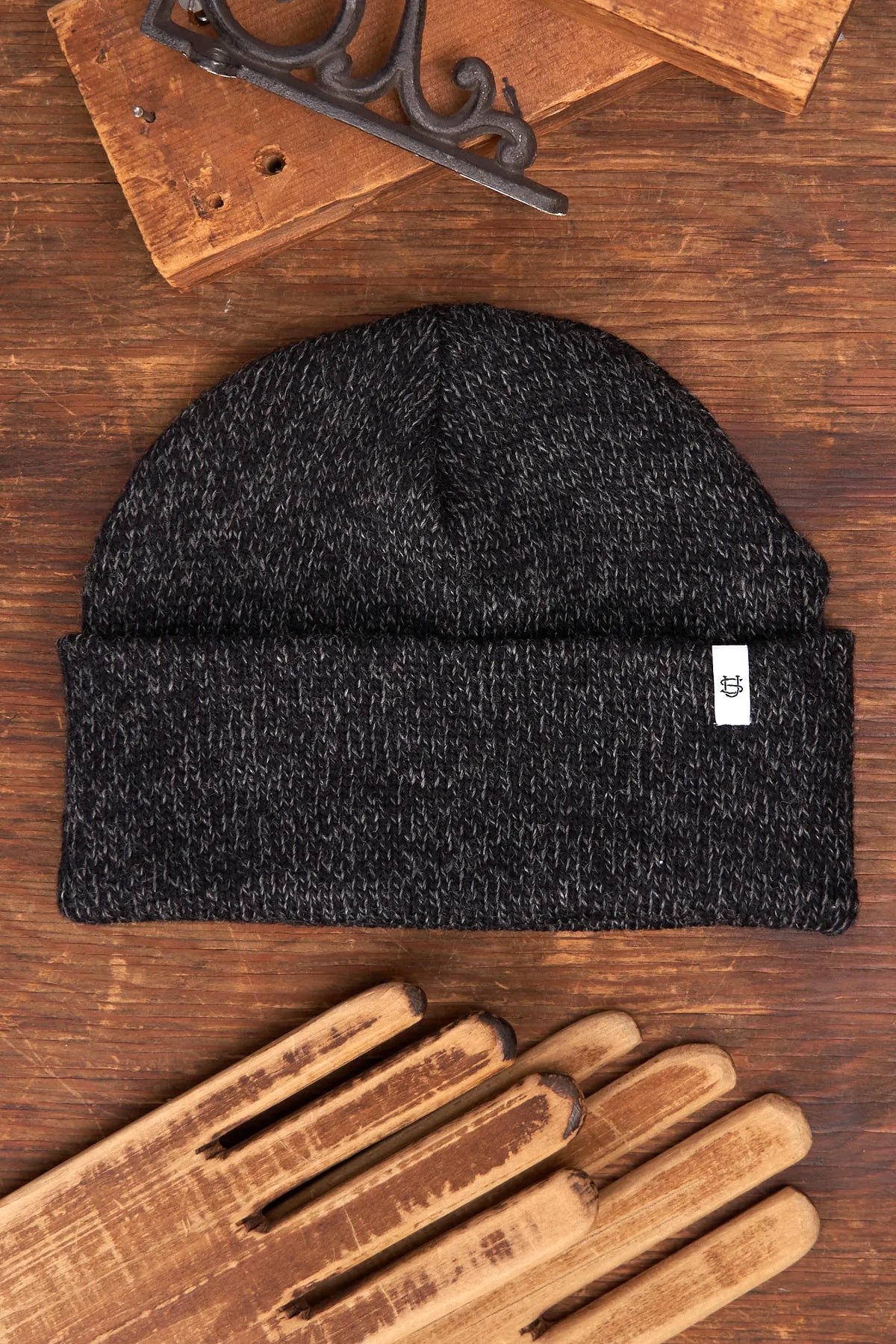 Black Melange Ragg Wool Beanie