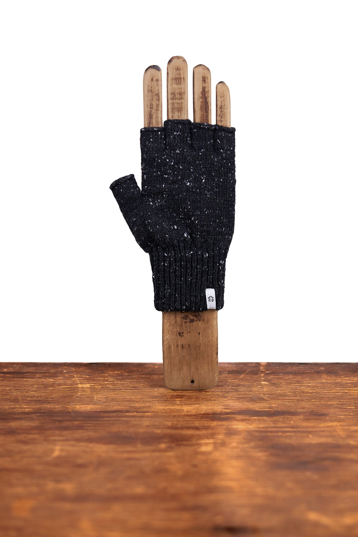 Black Tweed Fingerless Ragg Wool Gloves