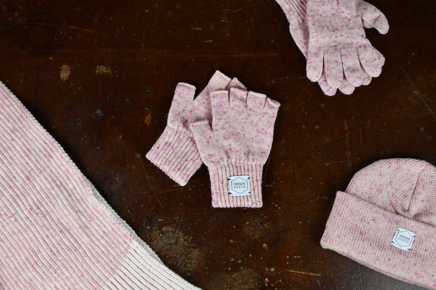 Cherry Blossom Tweed  W/ Natural Deer Fingerless Gloves